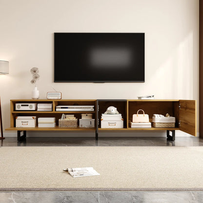 TV Stand, U-Shaped Metal Legs, 3 Doors, 2 Compartments, 67" L x 14" W x 16.5" H, Black+Natural TV Stands at Gallery Canada