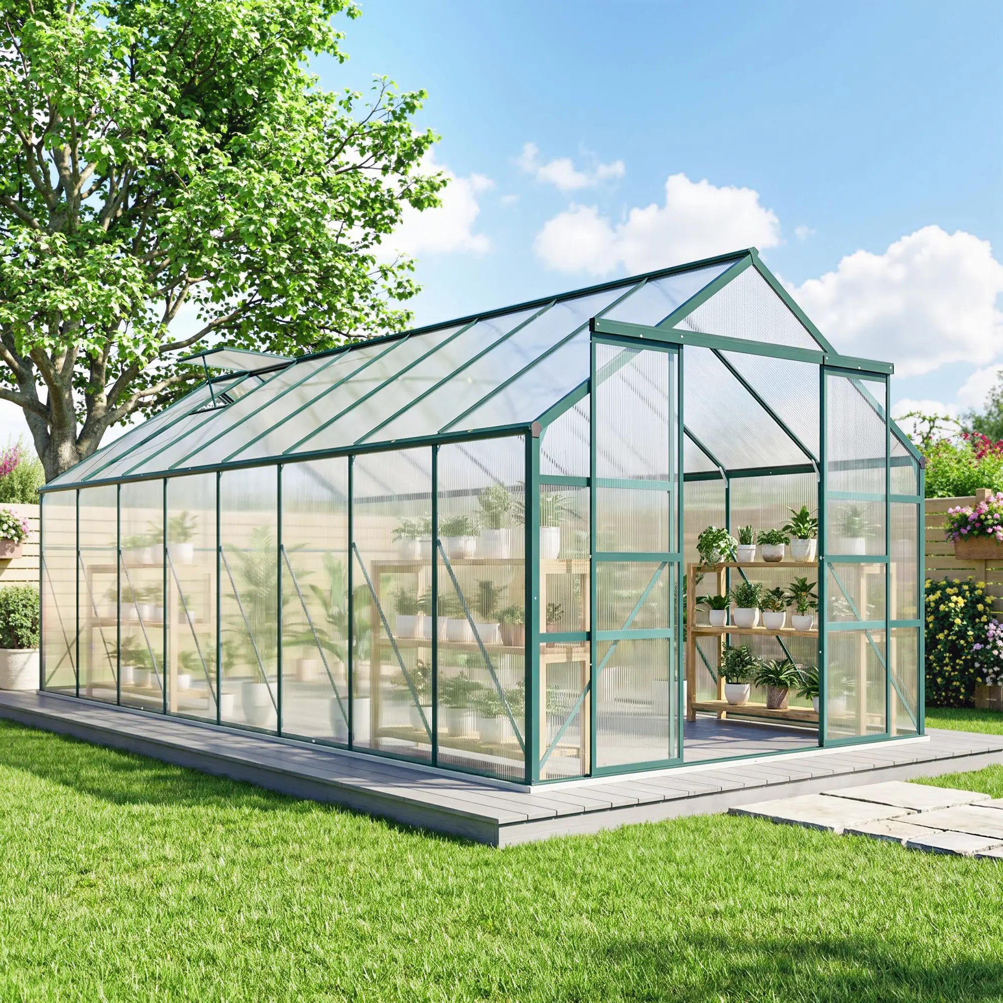 16' x 8' Aluminum Polycarbonate Greenhouse, Walk-In, Adjustable Roof Vent, Green Walk In Greenhouses at Gallery Canada
