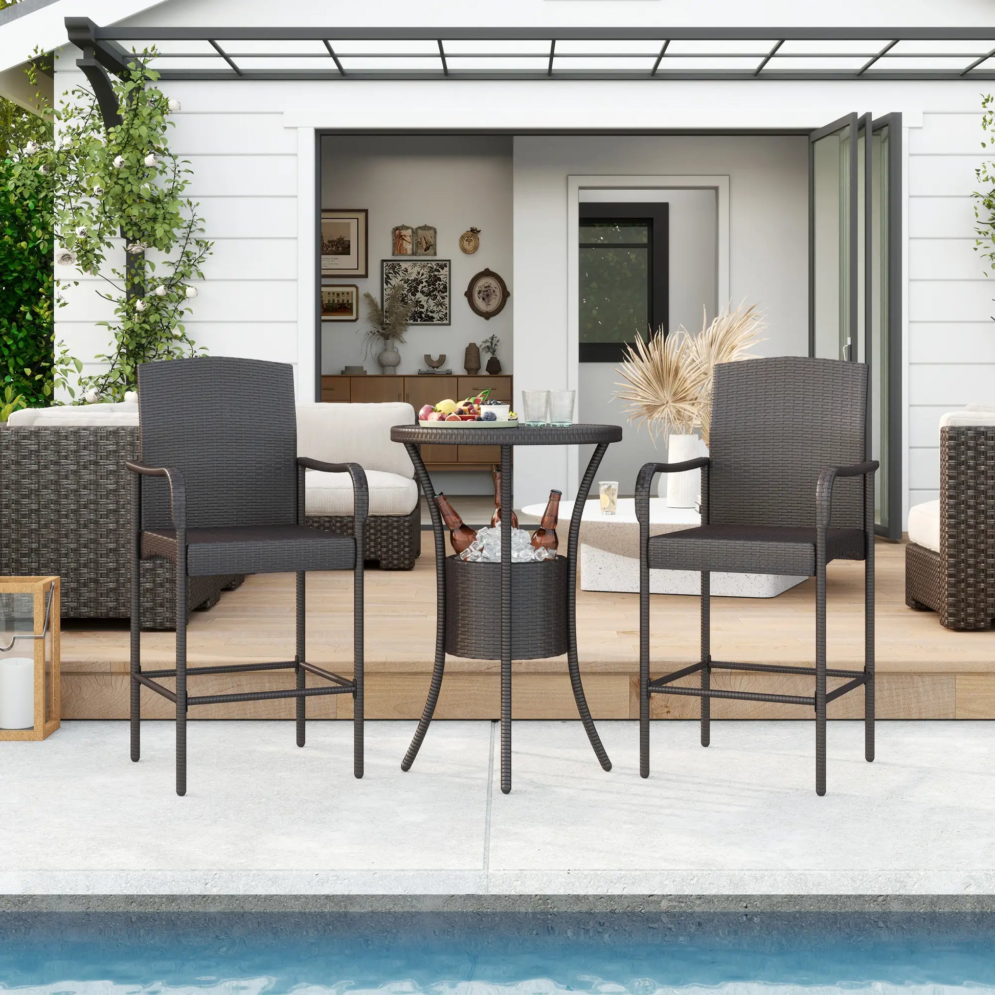 3-Piece Patio Bar Set, Rattan Bistro Table and Chairs, Dark Brown Bistro Sets at Gallery Canada