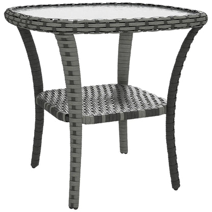 Outdoor Coffee Table With Storage Shelf, Hand-Woven Wicker Side Table, Mix Grey Patio Side Tables at Gallery Canada