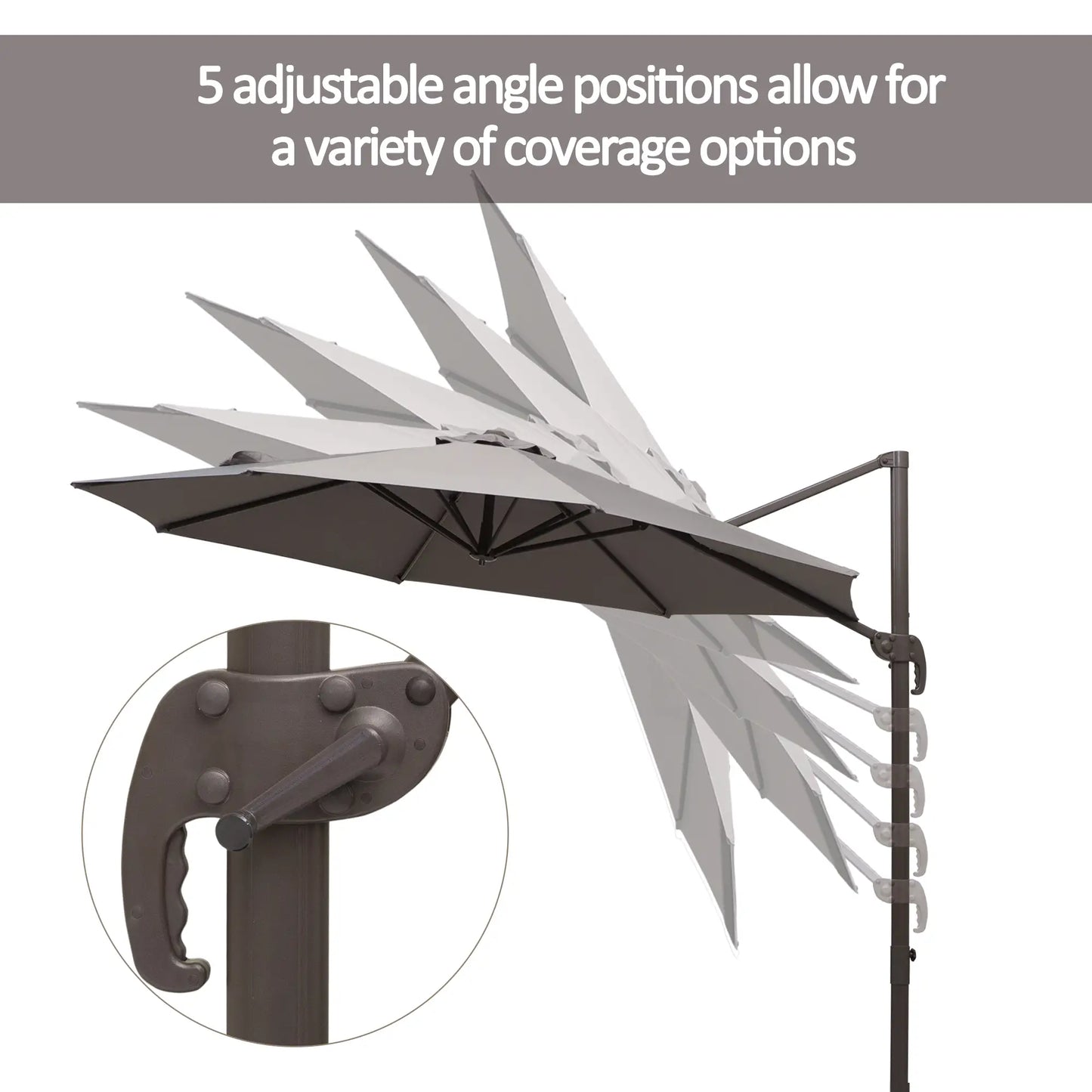 10ft Cantilever Patio Umbrella, 360° Rotation, Crank, Grey Cantilever Umbrellas at Gallery Canada