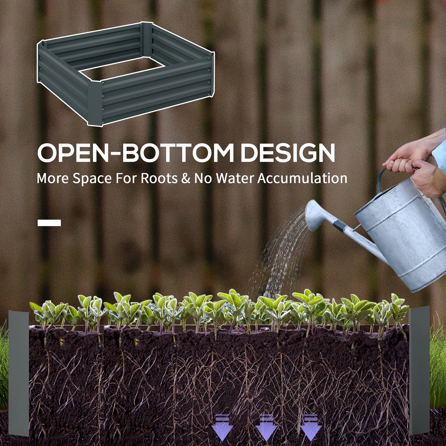 Raised Garden Bed Set, Steel Elevated Planter Box, 39"x39"x12", Dark Grey Galvanized Planter Boxes at Gallery Canada