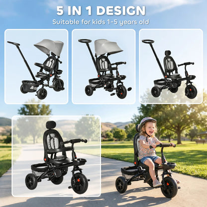 Toddler Tricycle, 4 in 1 Kids Trike, Adjustable Seat, Removable Handle, Grey Tricycles for Kids at Gallery Canada
