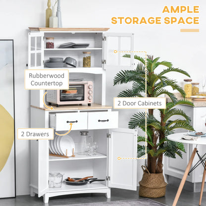 Buffet de cuisine style côtier, armoire de rangement en bois, porte vitrée encadrée, blanc