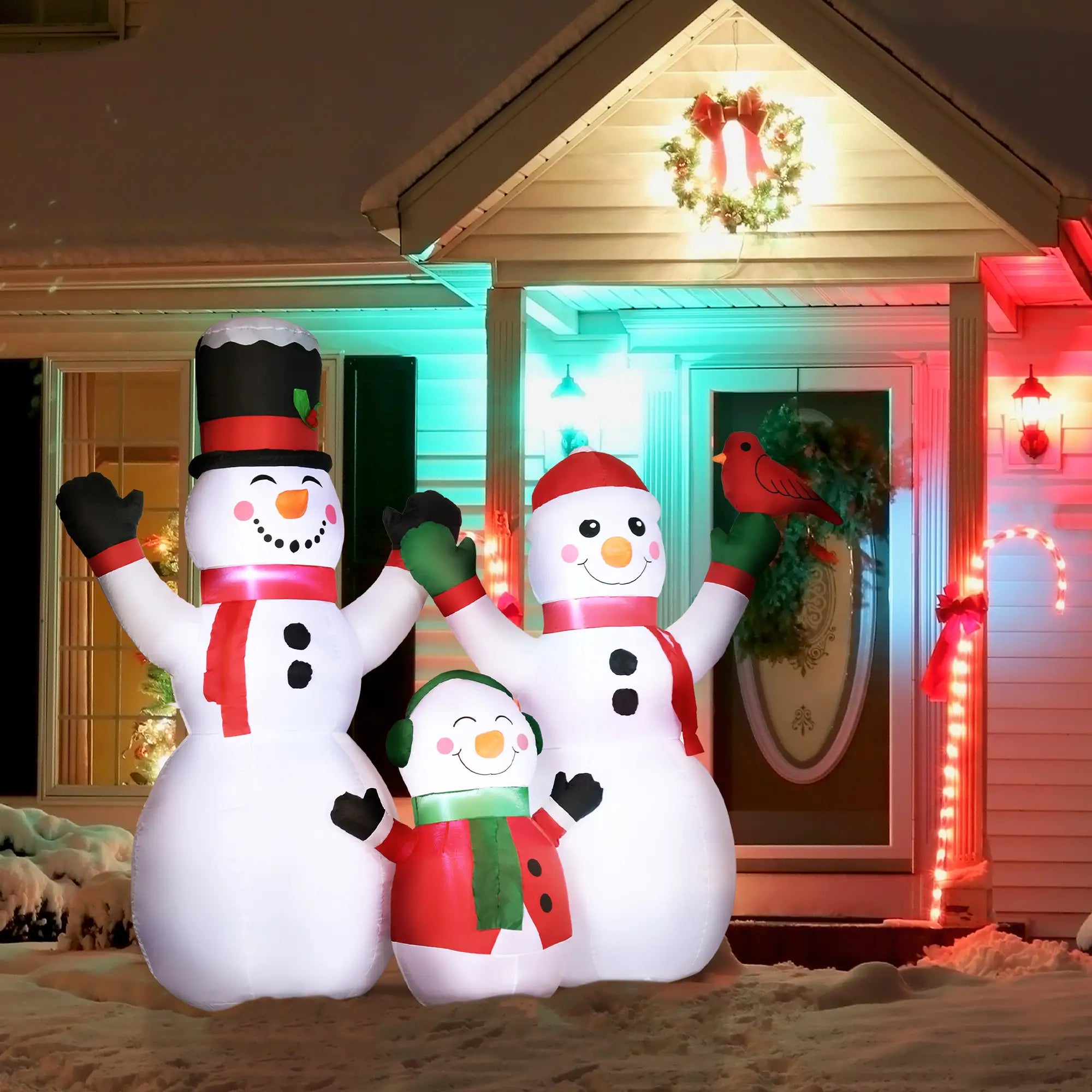 8ft Inflatable Christmas Snowman, LED Yard Display, Red Bird Christmas Inflatables at Gallery Canada
