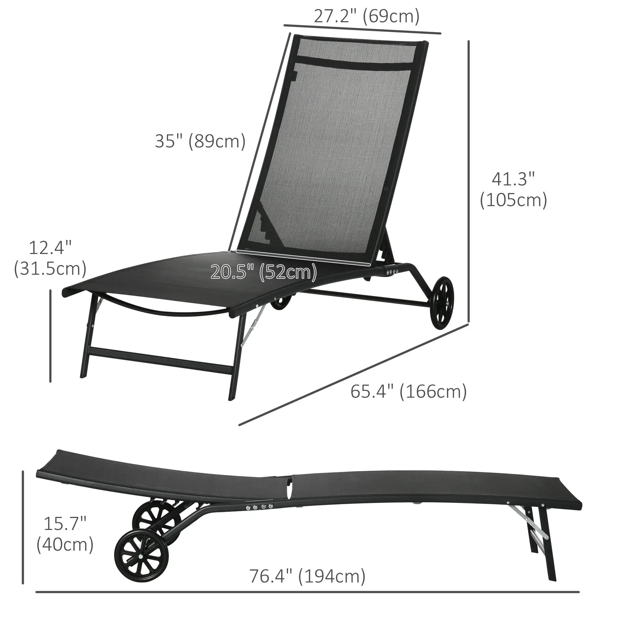 2PCs Lounge Chairs with Wheels, 5-Level Adjustable Backrest, White Lounger Chairs at Gallery Canada