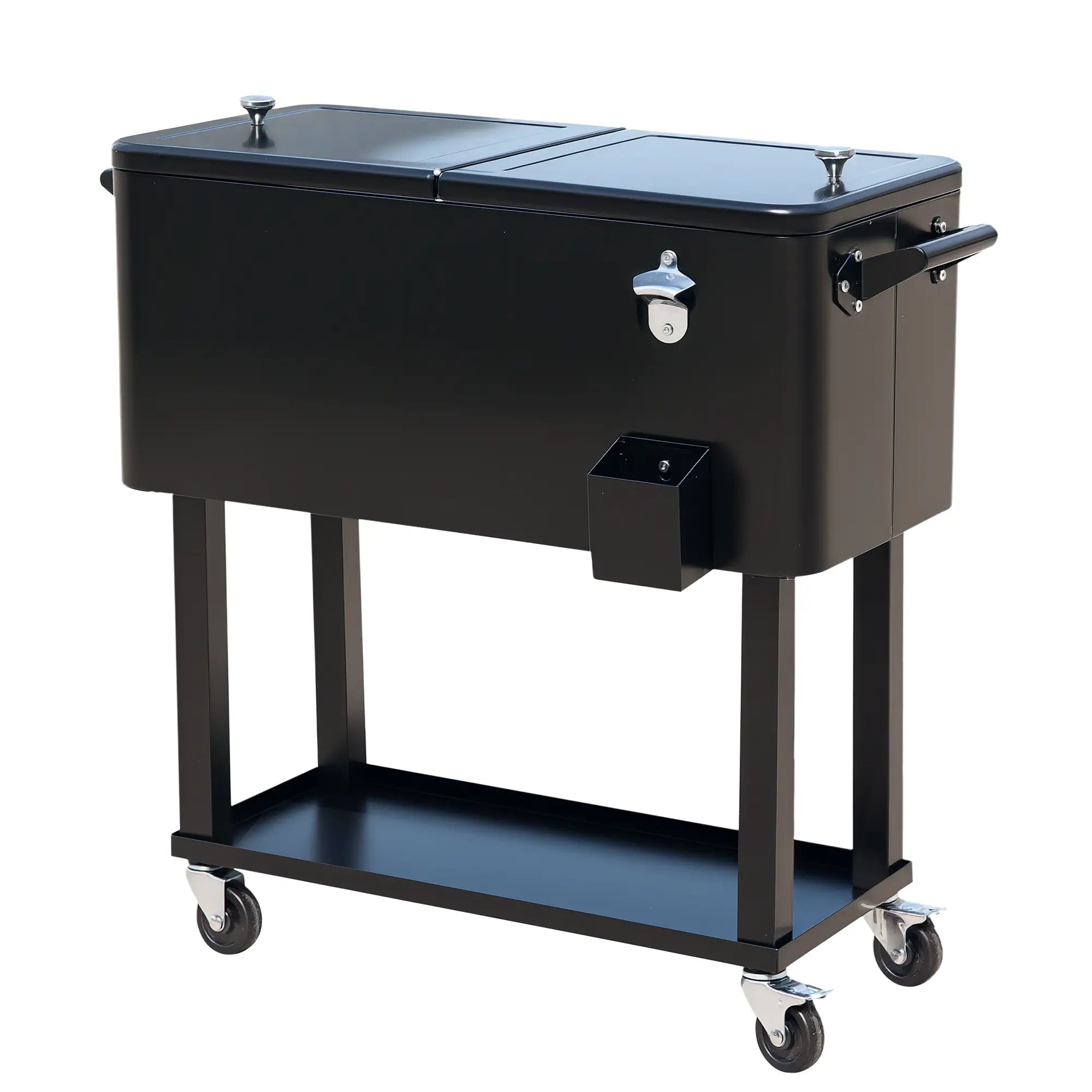 80 Quart Rolling Cooler Cart, Portable Ice Beverage Bin, Outdoor Party, Black Cooler Boxes Black at Gallery Canada