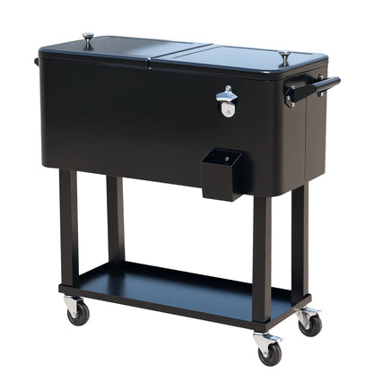 80 Quart Rolling Cooler Cart, Portable Ice Beverage Bin, Outdoor Party, Black Cooler Boxes Black at Gallery Canada