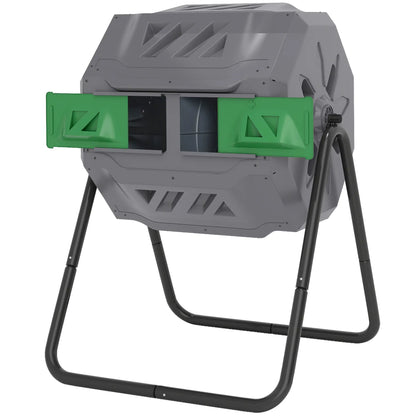 Dual Chamber 43 Gallon Compost Bin, 360 Rotating, Dark Green