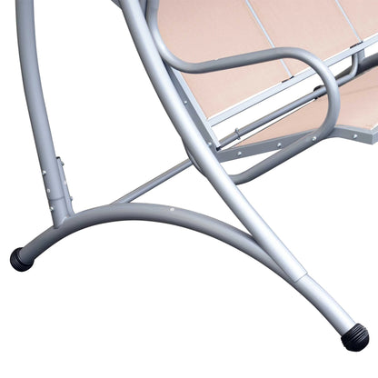 3 Seat Metal Swing Chair Hammock, Canopy Cover, Heavy Duty, Patio Garden Outdoor, Beige Patio Swings with Stand at Gallery Canada