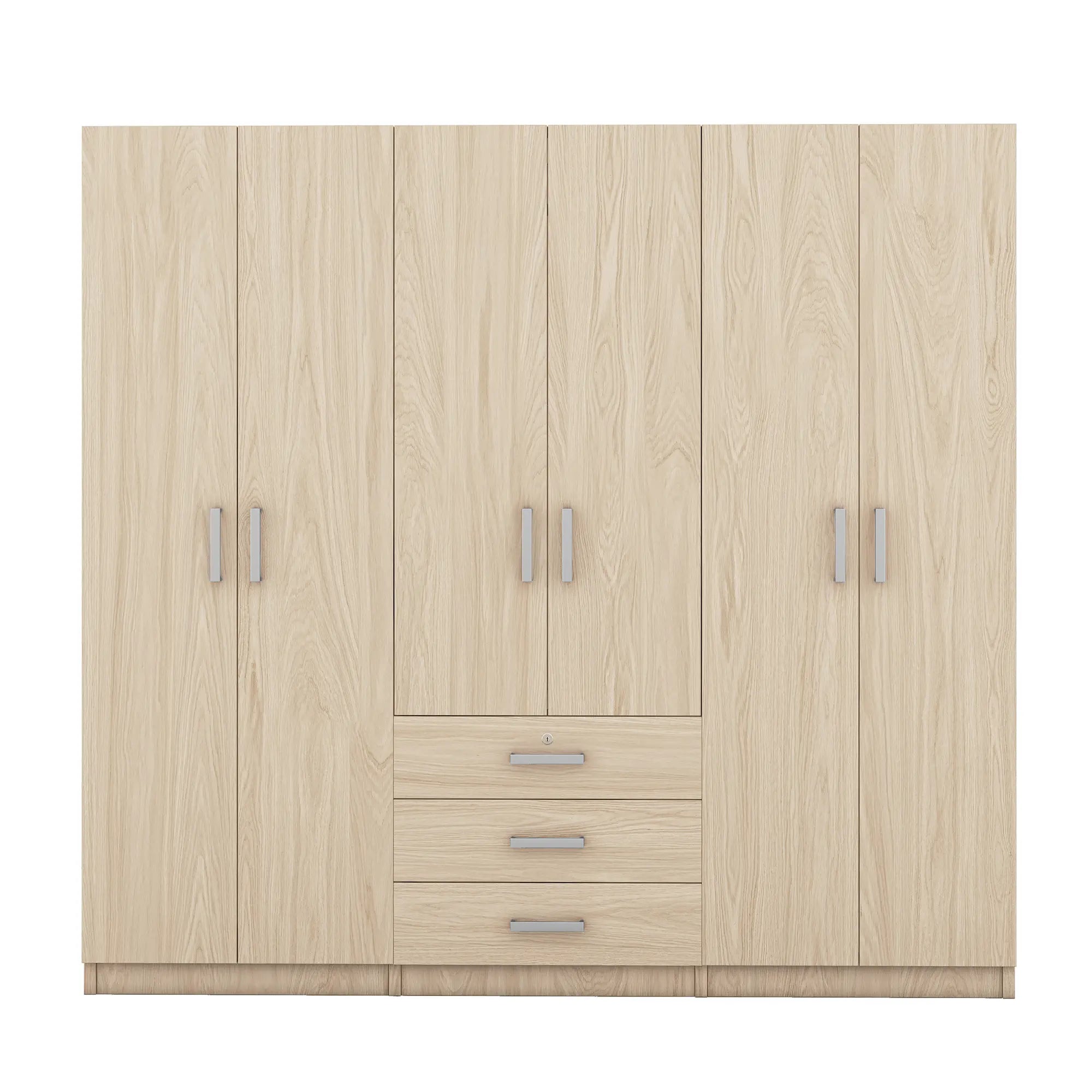 Wooden Wardrobe, 3 Drawers, MDF, Silver Handles, 71