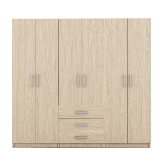 Wooden Wardrobe, 3 Drawers, MDF, Silver Handles, 71" L x 19" W x 68" H, Natural Clothing Storage Natural at Gallery Canada