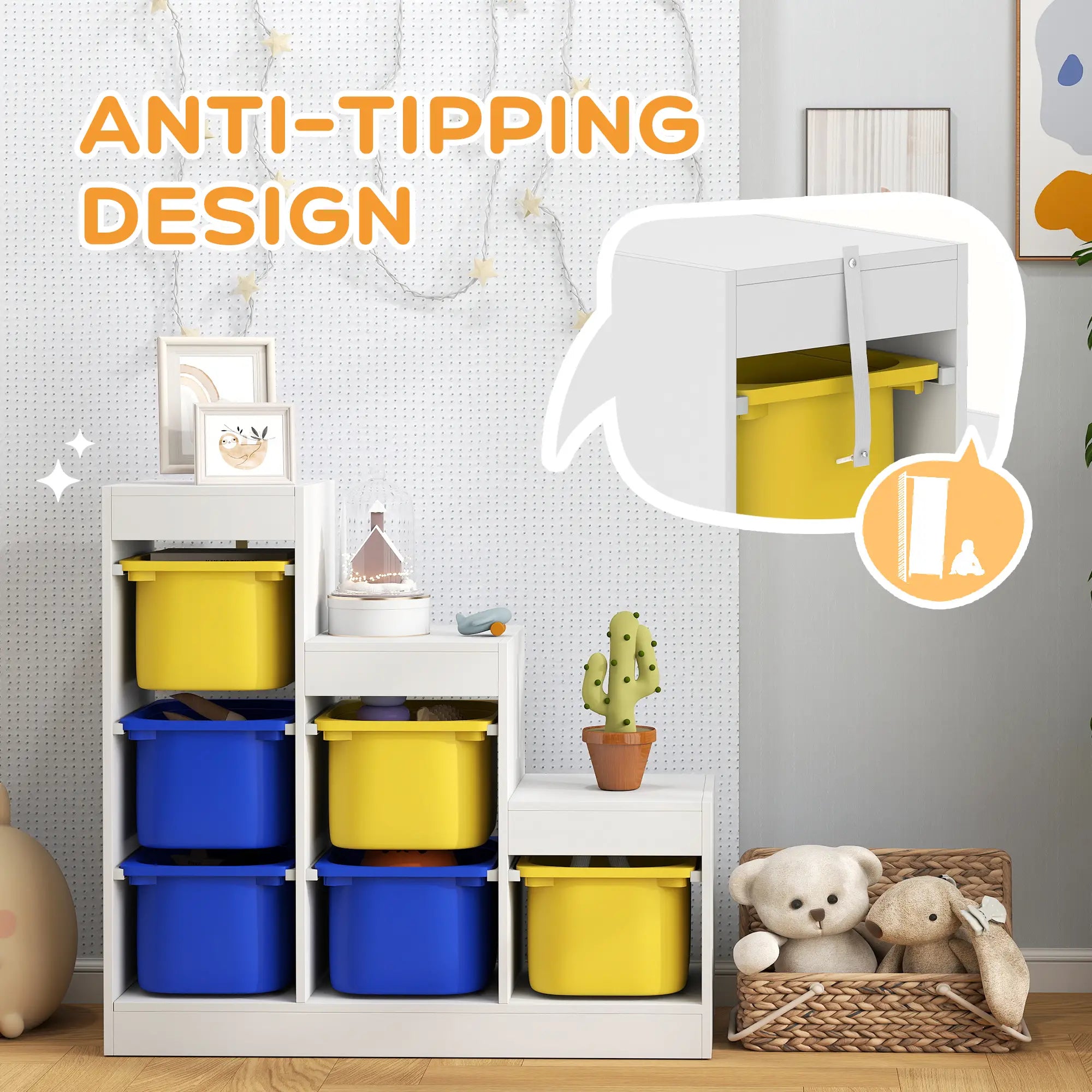 3 Layer Toy Storage Organizer Kids Bookshelf, 6 Plastic Bins, Yellow, Blue Baby & Kids Storage at Gallery Canada