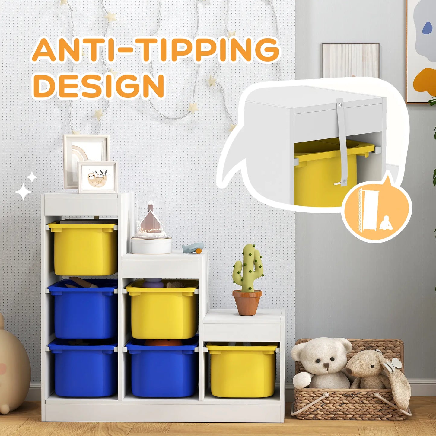 3 Layer Toy Storage Organizer Kids Bookshelf, 6 Plastic Bins, Yellow, Blue Baby & Kids Storage at Gallery Canada