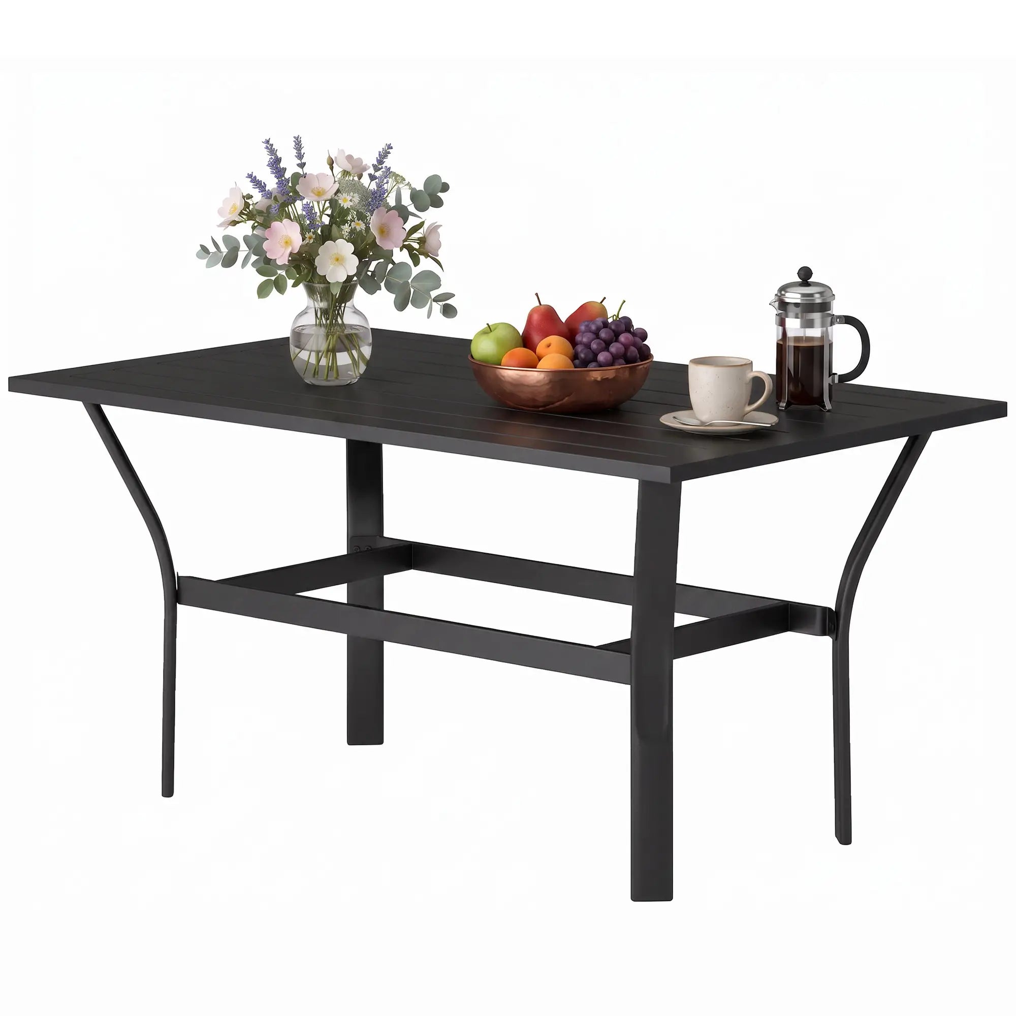Outdoor Side Table, Slatted Tabletop, Metal Patio Coffee Table, Black Patio Side Tables Black at Gallery Canada