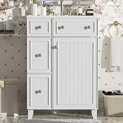 Bathroom Vanity Cabinet, 2 Drawers, Ceramic Sink, Solid Wood, 24" L x 18.5" W x 34.5" H, White Sink Cabinets at Gallery Canada