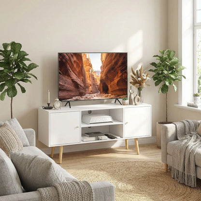 TV Stand for 55 Inches, Storage Shelves, Wood Legs, White TV Stands at Gallery Canada