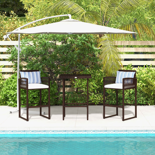 3-Piece Wicker Bar Set, Patio Bar Table Chair with Cushions, for Poolside, 25.2" x 19.3" x 37", White - Gallery Canada