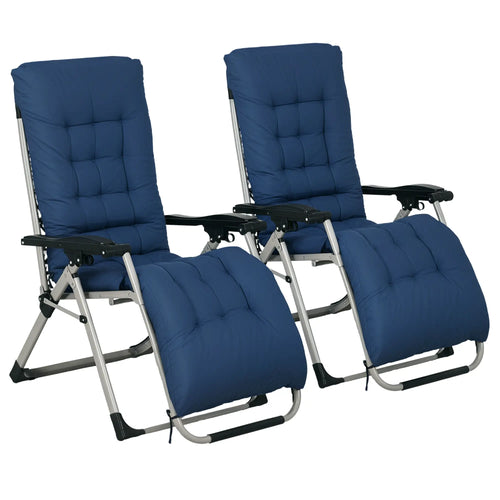 Folding Garden Chairs Set of 2, Reclining Zero Gravity, Dark Blue