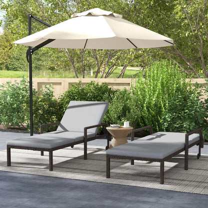 2 Piece Wicker Chaise Lounger, PE Rattan Outdoor Chair, Adjustable Backrest, 2 Wheels, Grey Chaise Loungers at Gallery Canada