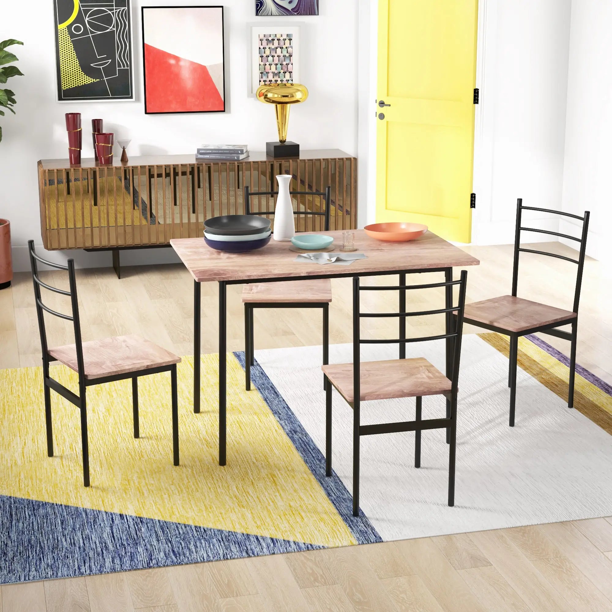 5 Piece Dining Table Set for 4, Space Saving Kitchen Table and 4 Chairs, Rectangle, Steel Frame for Dining Room Bar Sets at Gallery Canada