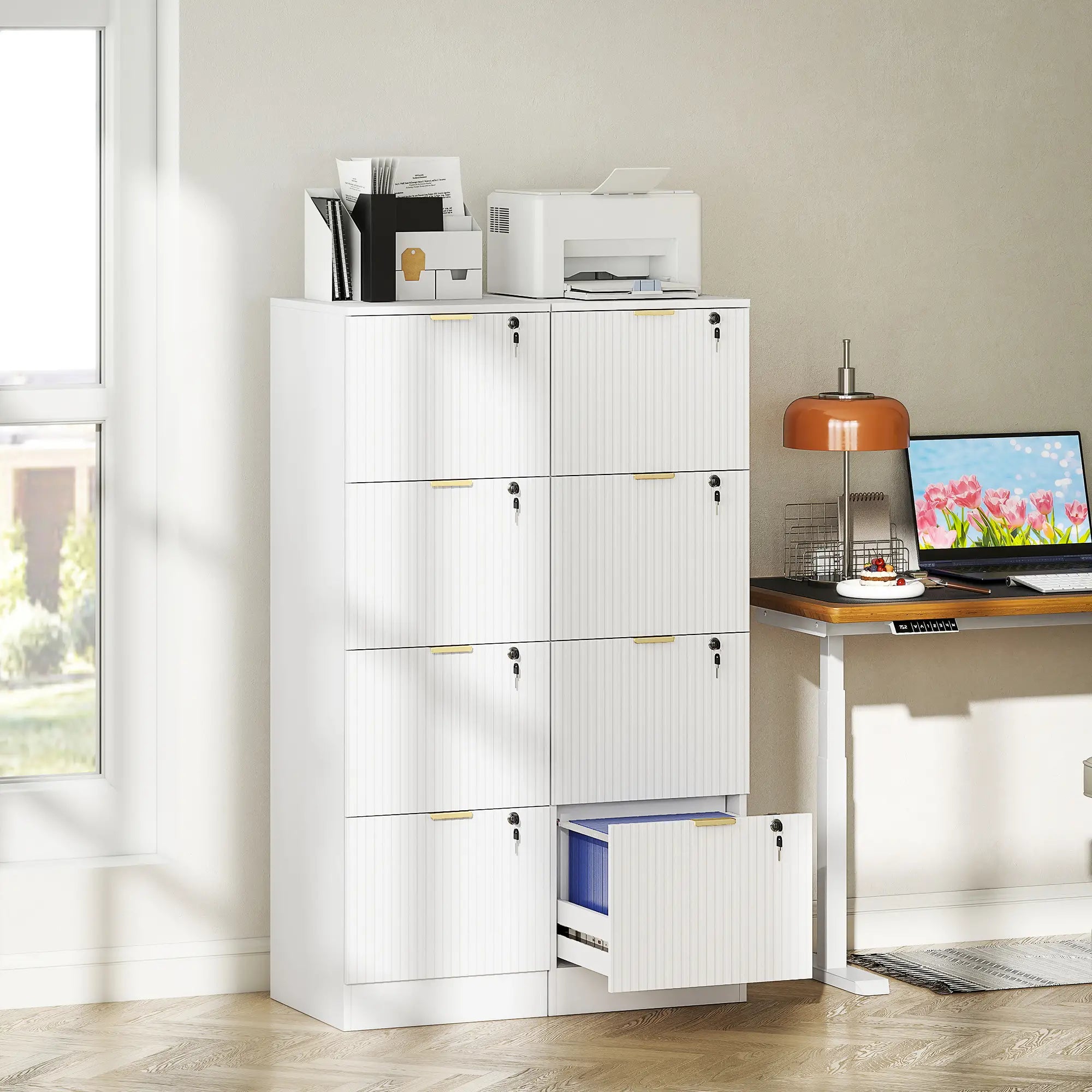 Lockable Filing Cabinet, 4 Drawers, Adjustable Hanging Rails, White Office Cabinets & Cupboards at Gallery Canada
