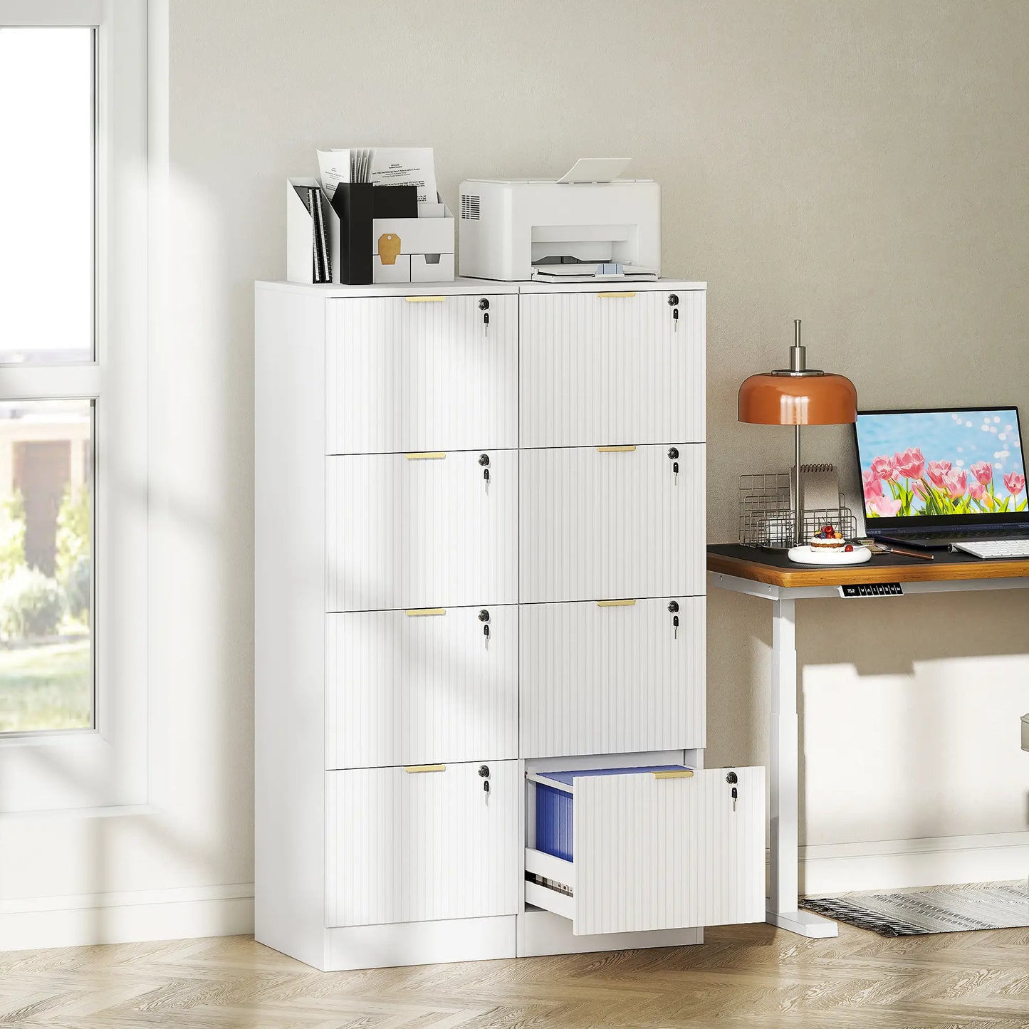 Lockable Filing Cabinet, 4 Drawers, Adjustable Hanging Rails, White Office Cabinets & Cupboards at Gallery Canada