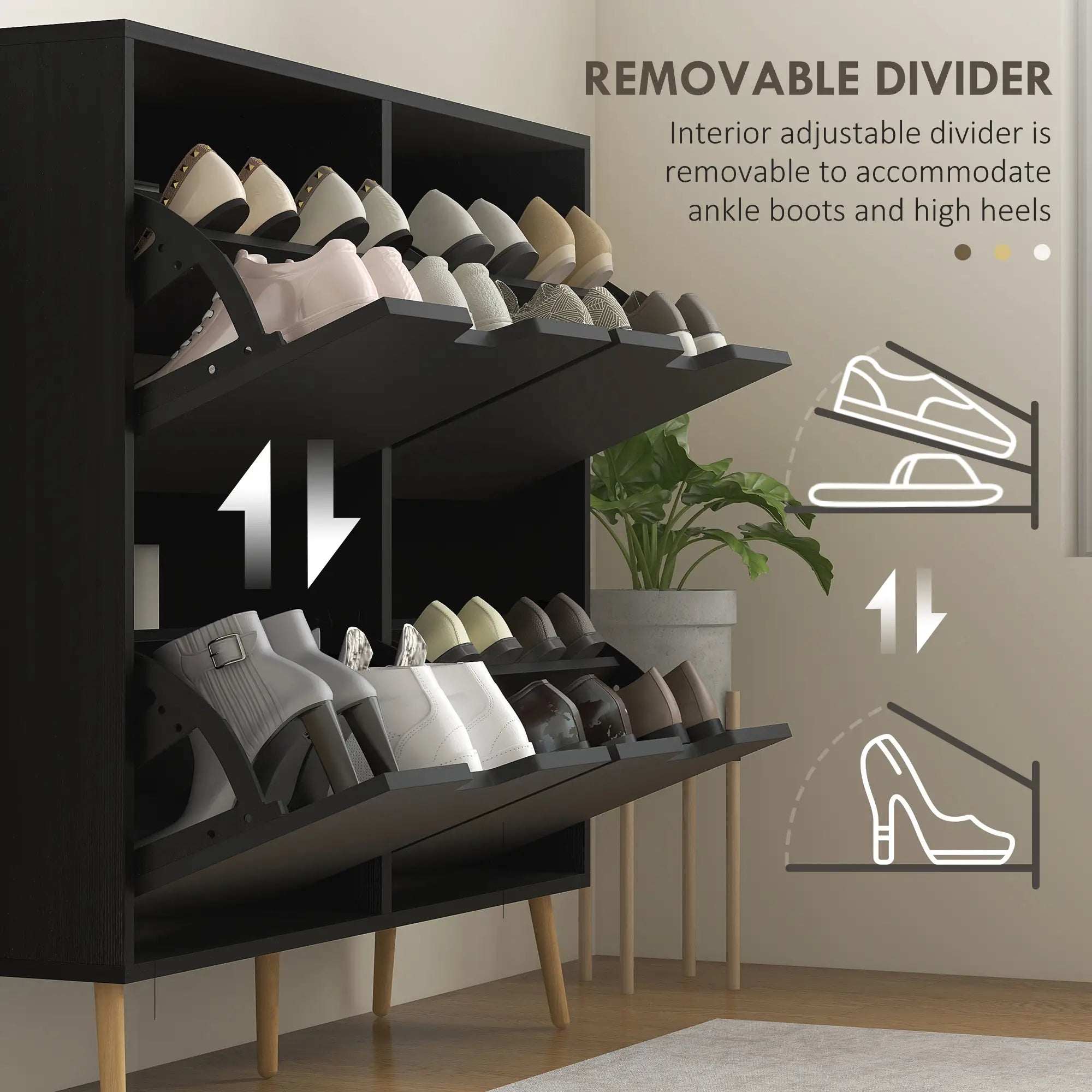 Shoe Storage Cabinet, 4 Flip Drawers, Adjustable Shelf, Holds 8-16 Pairs, Black Shoe Storage Cabinets & Racks at Gallery Canada