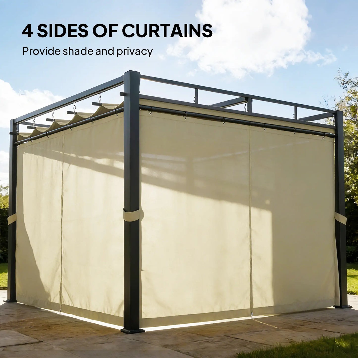 10' x 10' Outdoor Gazebo, Retractable Pergola Canopy With Curtains, Beige