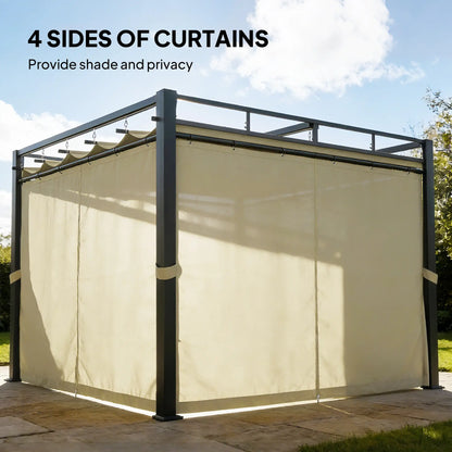 10' x 10' Outdoor Gazebo, Retractable Pergola Canopy With Curtains, Beige