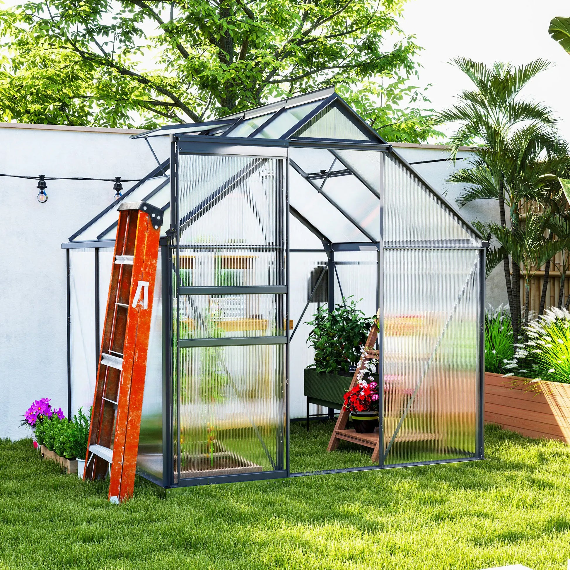 6' x 6' x 6.5' Polycarbonate Greenhouse, Walk-in, Adjustable Roof Vent, Grey Walk In Greenhouses at Gallery Canada