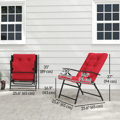 Foldable Lounge Chair, Fabric Recliner, Outdoor Lounger with Armrest, Metal Frame, Red Patio Chairs at Gallery Canada