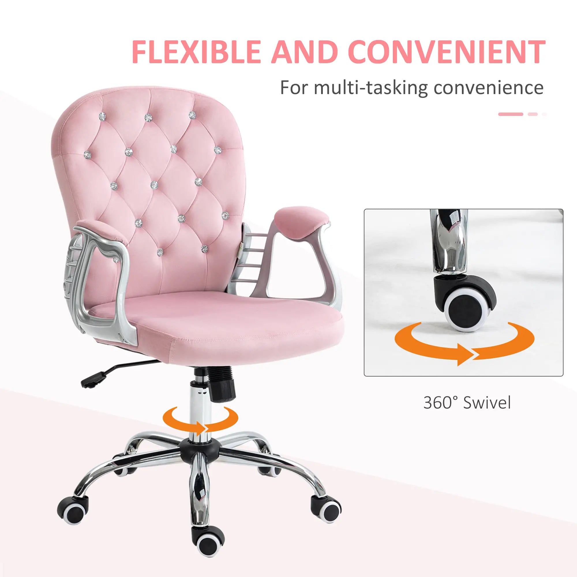 Adjustable Height Office Chair, Tufted Back Computer Desk Chair, Pink Task Chairs at Gallery Canada