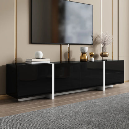 TV Cabinet, High Gloss Finish, LED Light, 67" L x 11.5" W x 11.5" H, Black TV Stands at Gallery Canada