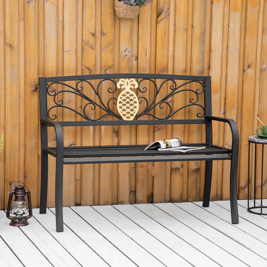 2 Seater Garden Bench, 45" x 21.75" x 35.5", Black and Gold Outdoor Benches Black, golden at Gallery Canada