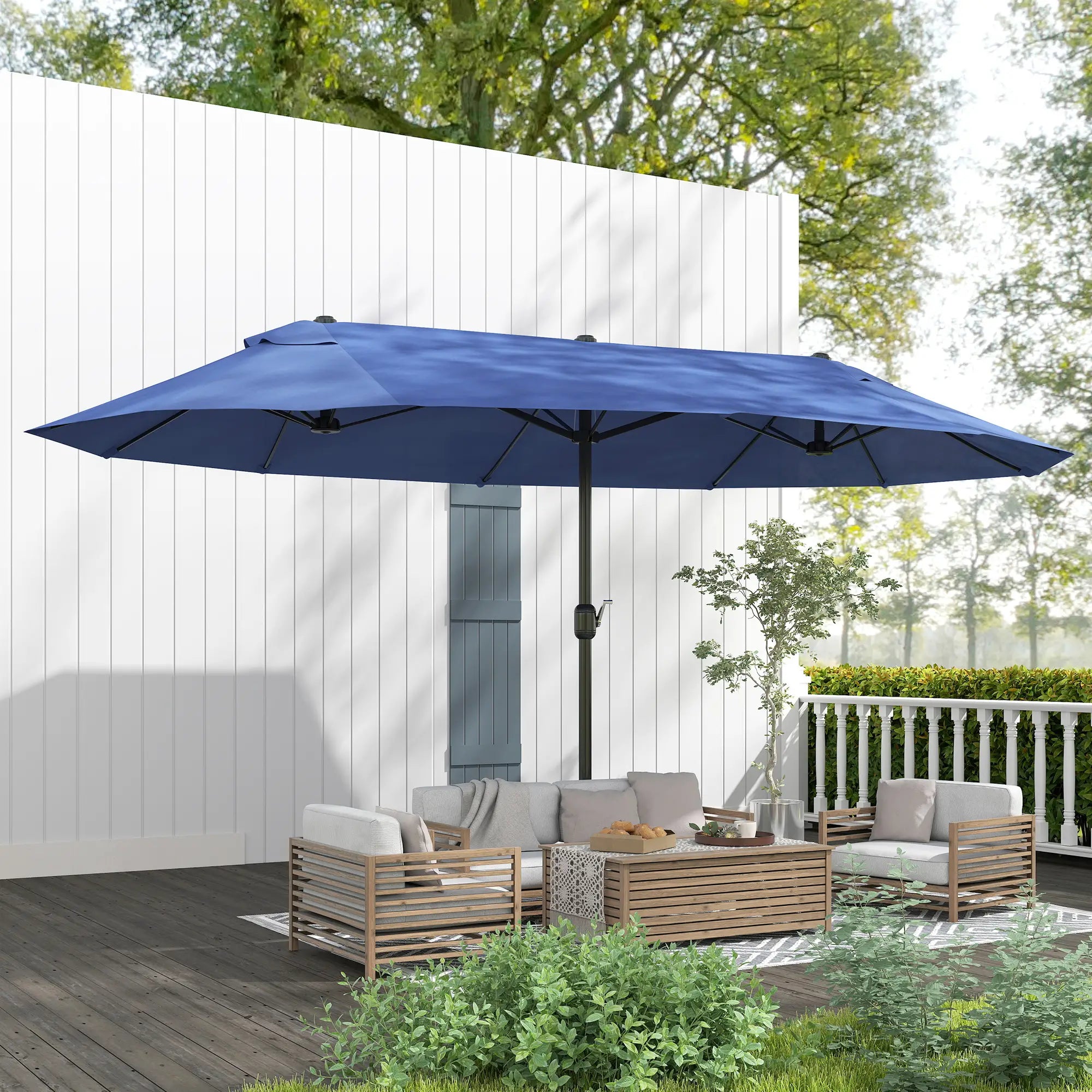 15ft Double-Sided Patio Umbrella, Twin Canopy, Crank, Blue Sun Umbrellas at Gallery Canada