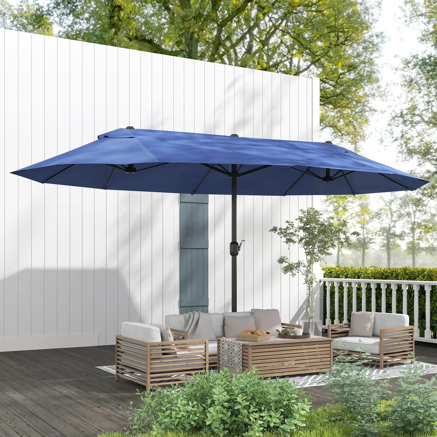 15ft Double-Sided Patio Umbrella, Twin Canopy, Crank, Blue Sun Umbrellas at Gallery Canada