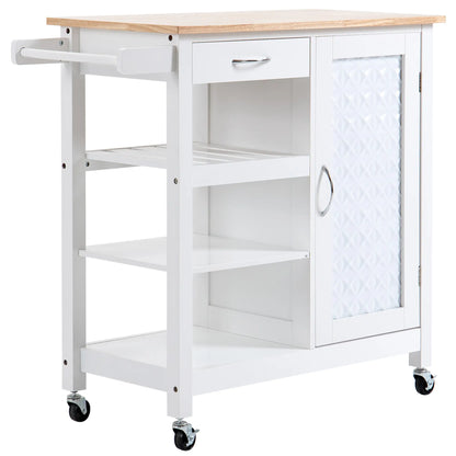 Kitchen Cart on Wheels, Embossed Door Panel, Storage Drawer, White Kitchen Islands & Kitchen Carts at Gallery Canada