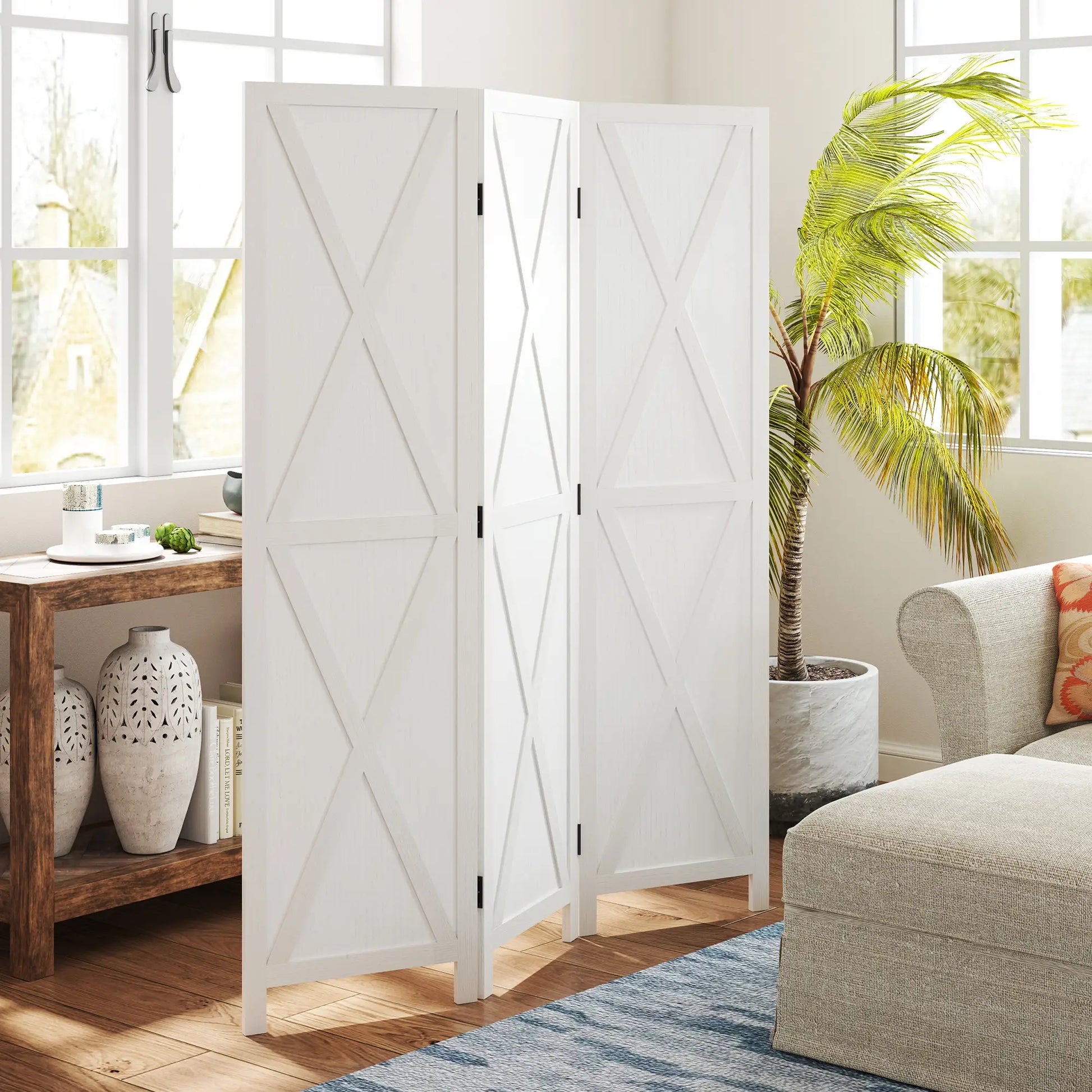 3-Panel Wall Partition, Foldable Wooden Frame 5.6FT, White Room Dividers at Gallery Canada