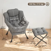 Lazy Chair With Ottoman, Peach Skin Fabric, Dark Grey