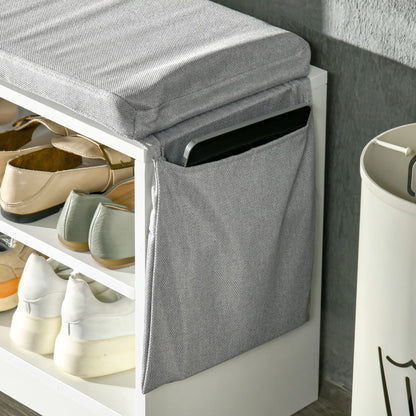 Upholstered Shoe Storage Bench With Seat, Drawer, Open Shelves, White Shoe Storage Cabinets & Racks at Gallery Canada