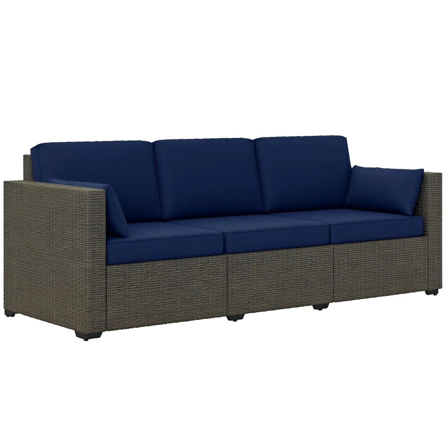 3-Seater Outdoor Sofa, PE Rattan Patio Couch With Cushions, Blue/Brown Patio Furniture Sets at Gallery Canada
