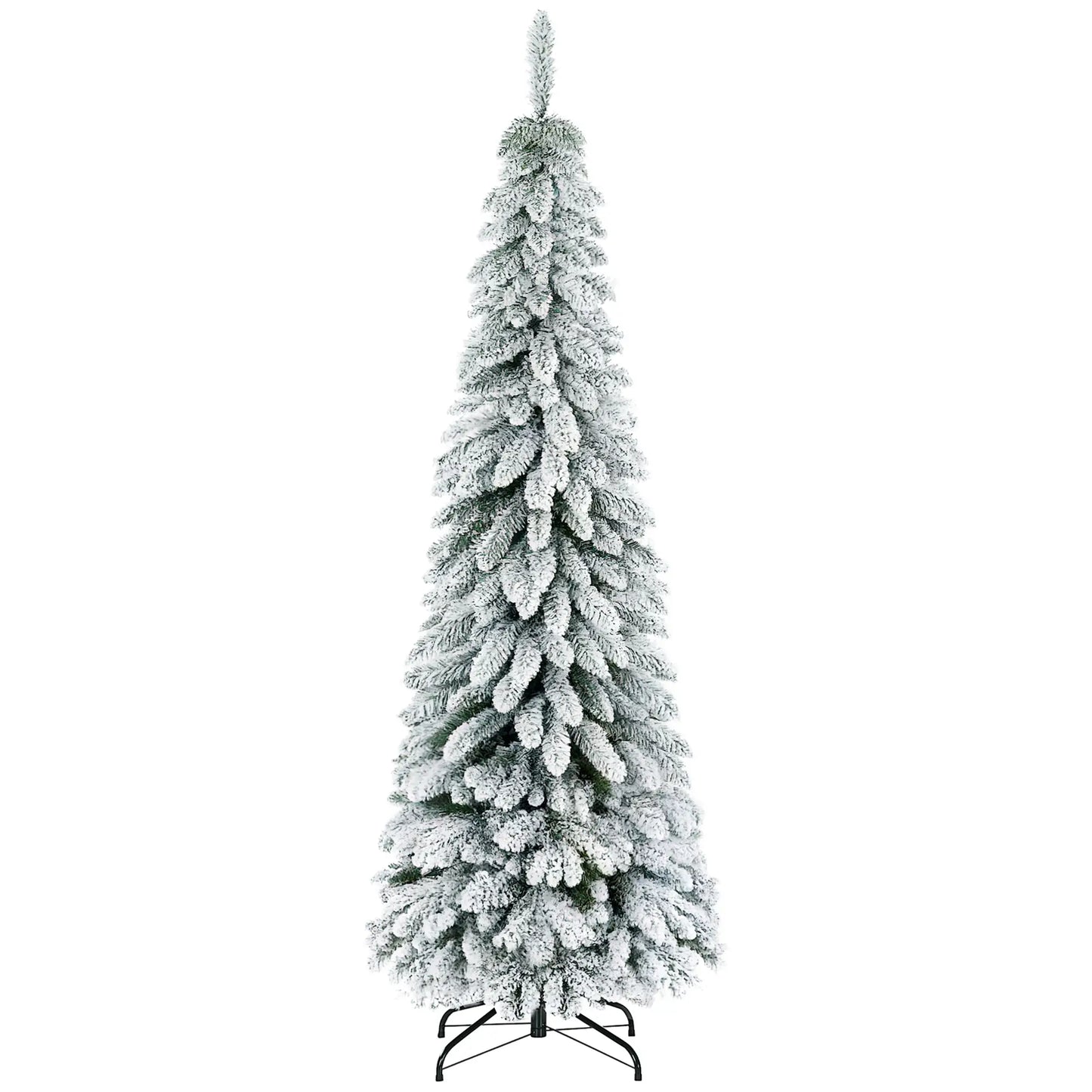 6' Artificial Slim Flocked Christmas Tree, Snow Frosted Branches, Steel Base Artificial Christmas Trees Green at Gallery Canada
