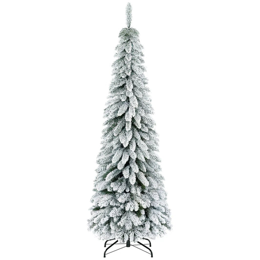 6' Artificial Slim Flocked Christmas Tree, Snow Frosted Branches, Steel Base Artificial Christmas Trees Green at Gallery Canada