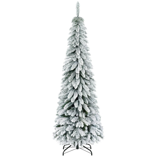 6' Artificial Slim Flocked Christmas Tree, Snow Frosted Branches, Steel Base