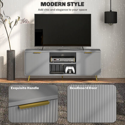 TV Stand for 55 Inch TV, 2 Open Shelves, 2 Cabinets, Grey TV Stands at Gallery Canada