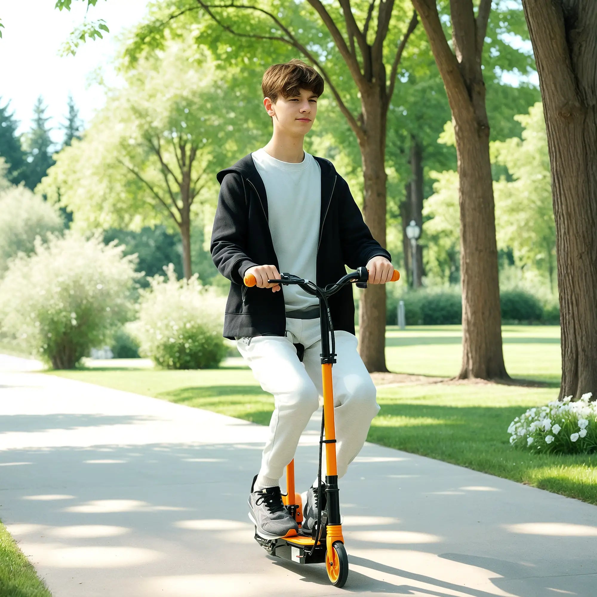 Foldable Electric Scooter for Kids, Seat, 2 Heights, 6km Range, 12km/h, Orange Scooters at Gallery Canada