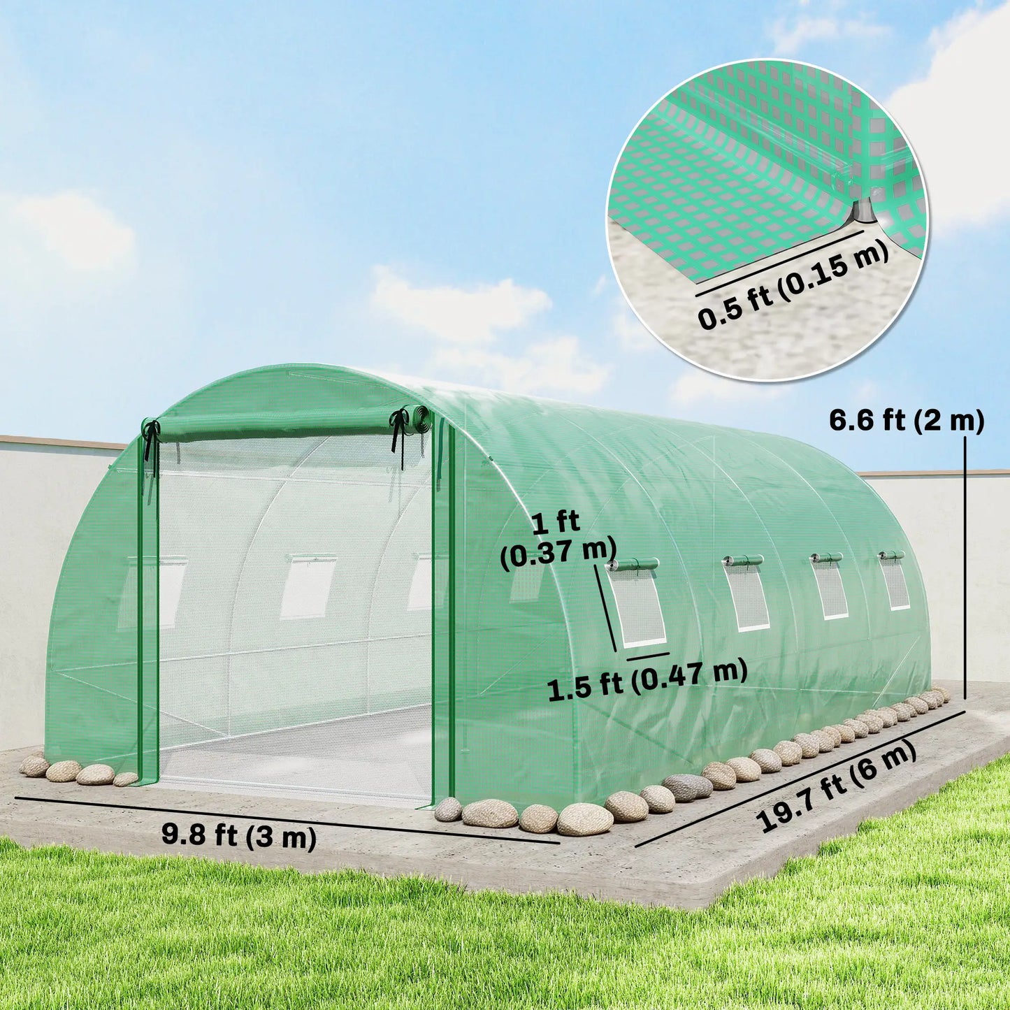 Walk-in Tunnel Greenhouse, 20'x10'x7', PE Cover, Mesh Door, Green Tunnel Greenhouses at Gallery Canada