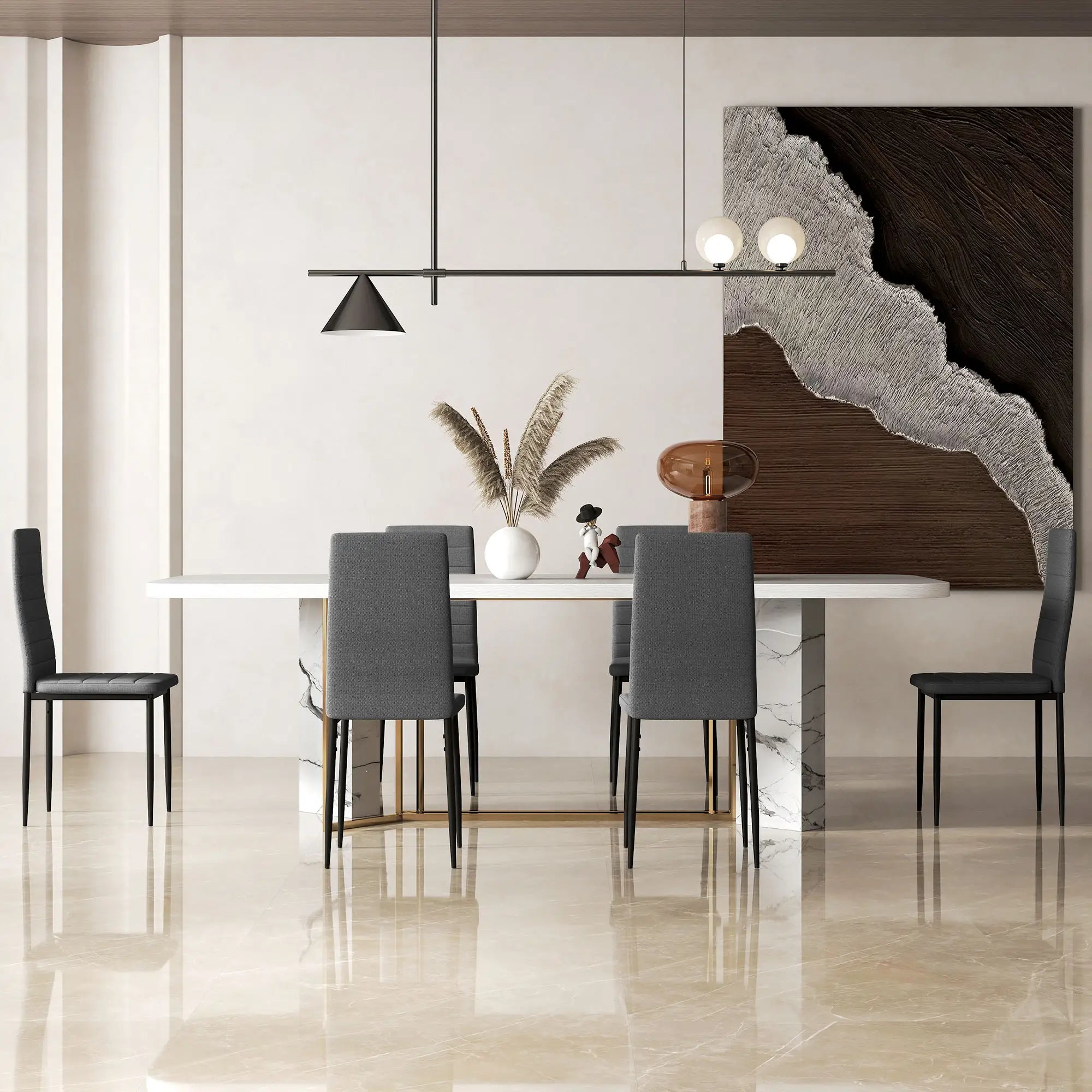 Modern Dining Chairs, Set of 6, High Back Linen Fabric, Grey Dining Chairs at Gallery Canada