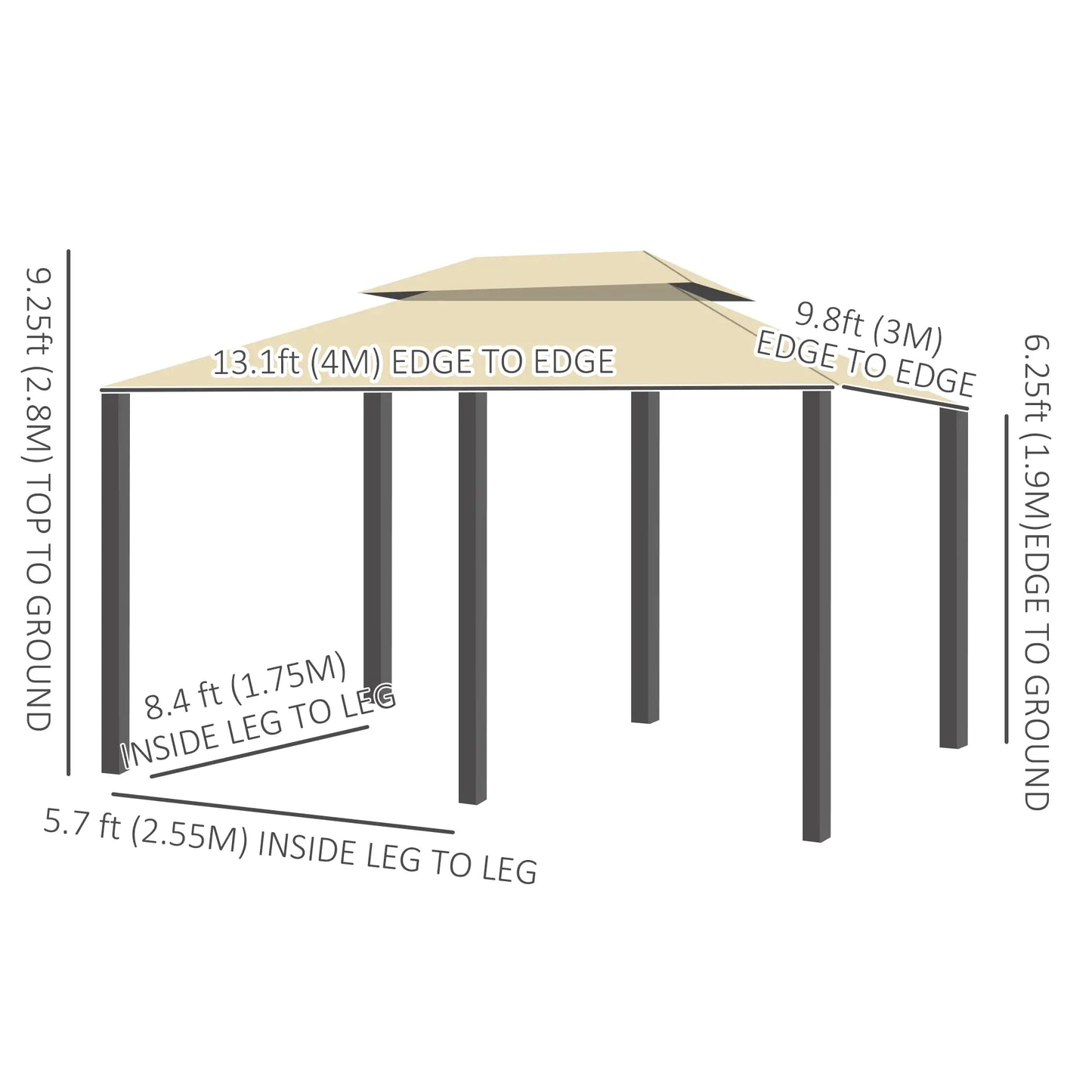 13' x 10' Soft-top Gazebo Patio Steel Canopy Portable Party Event with Double Canopy Roof, Curtains, Cream White